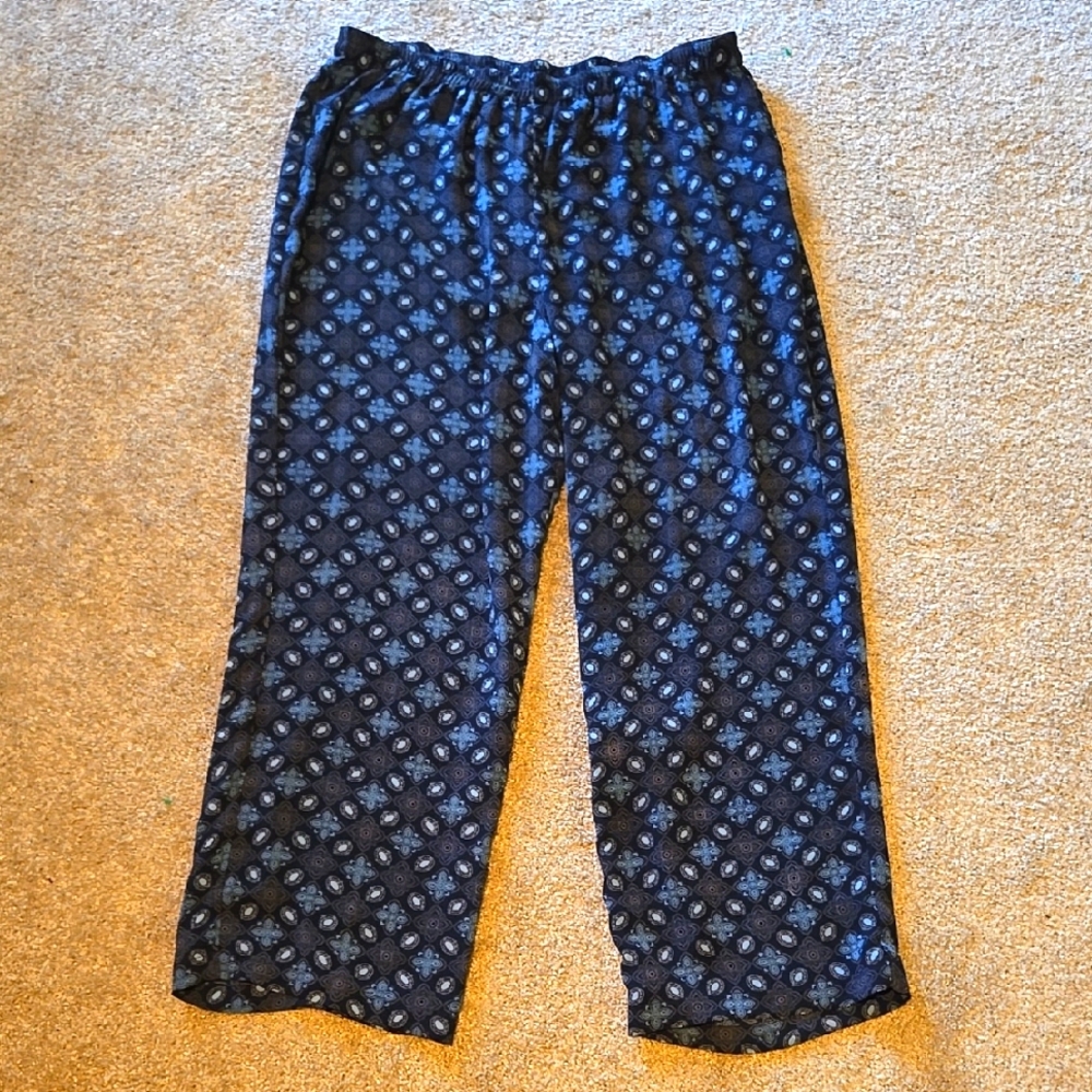 Worthington Women's Navy Blue Flowy Floral Pattern Bohemian Pants Size 20W
